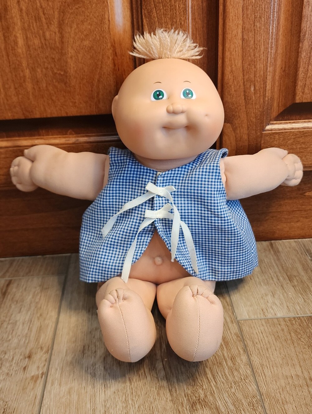 Vintage Coleco 1985 Cabbage Patch Baby Boy Doll Checkered Blue White Top